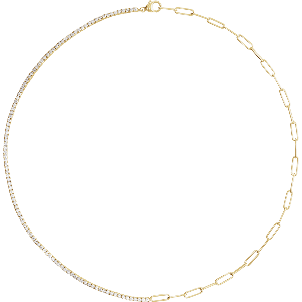Half Diamond Line Half Chain Necklace 18" - Lab Grown