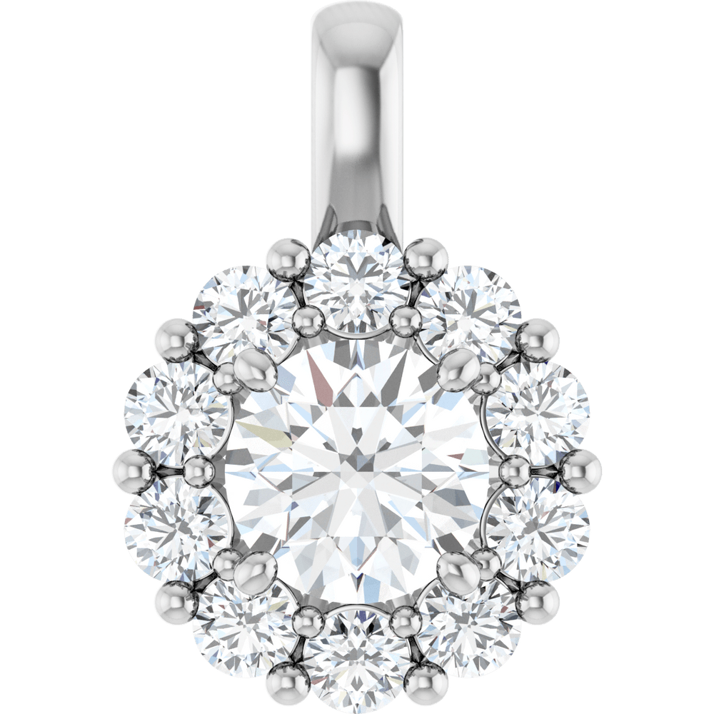14k Round Halo Style Diamond Pendant - Lab Grown