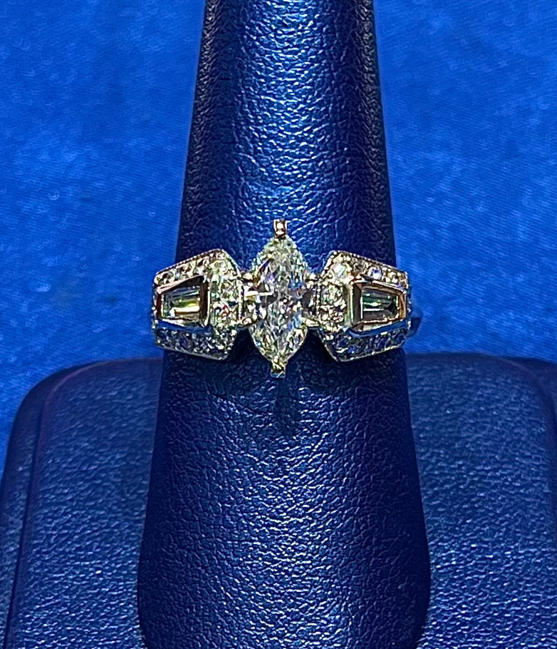 Marquise and Baguette Diamond Engagement Ring