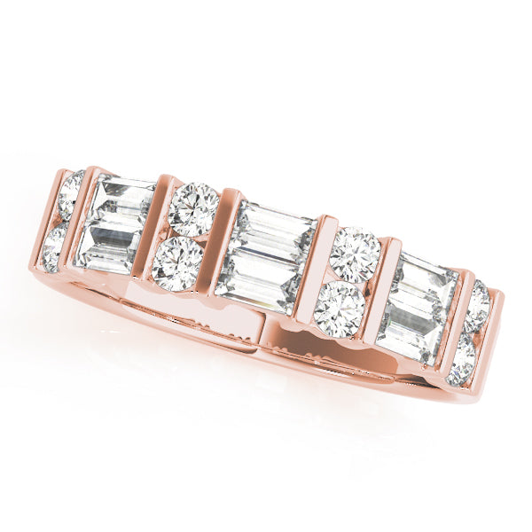 Double Baguette and Round Bar-Set Wedding Ring - Michael E. Minden Diamond Jewelers