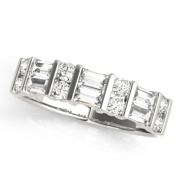 Double Baguette and Round Bar-Set Wedding Ring - Michael E. Minden Diamond Jewelers