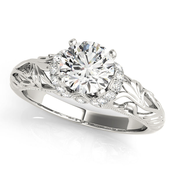 Feathered Detail Diamond Set Engagement Ring - Michael E. Minden Diamond Jewelers