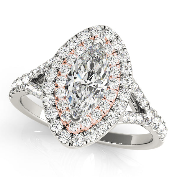 Marquise Two-Tone Double Halo Engagement Ring - Michael E. Minden Diamond Jewelers