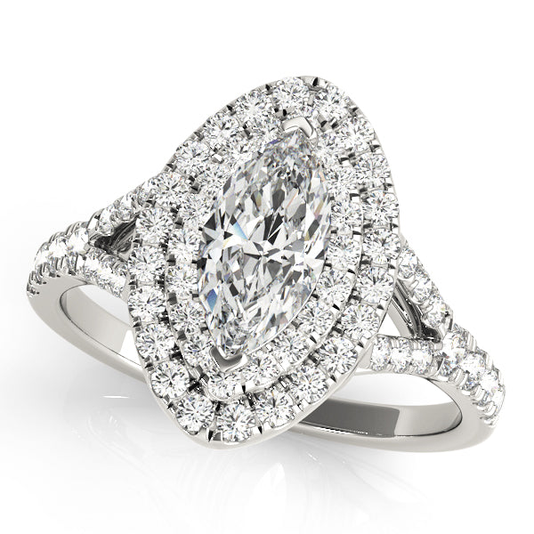 Marquise Two-Tone Double Halo Engagement Ring - Michael E. Minden Diamond Jewelers