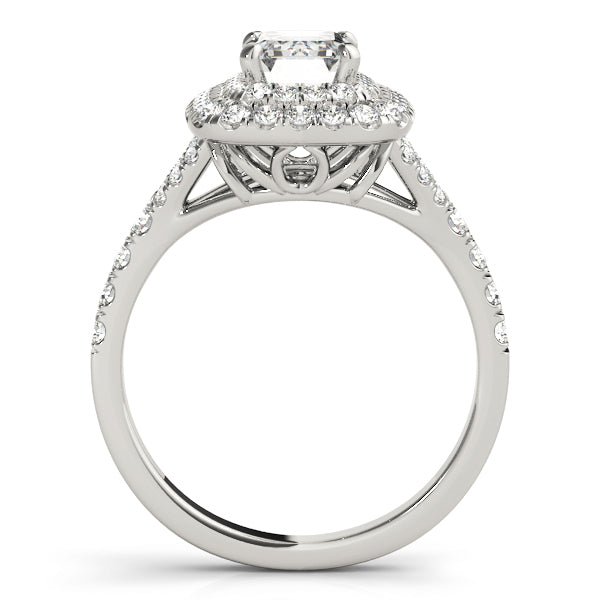 Emerald Shape Double Halo Prong Detail Engagement Ring - Michael E. Minden Diamond Jewelers