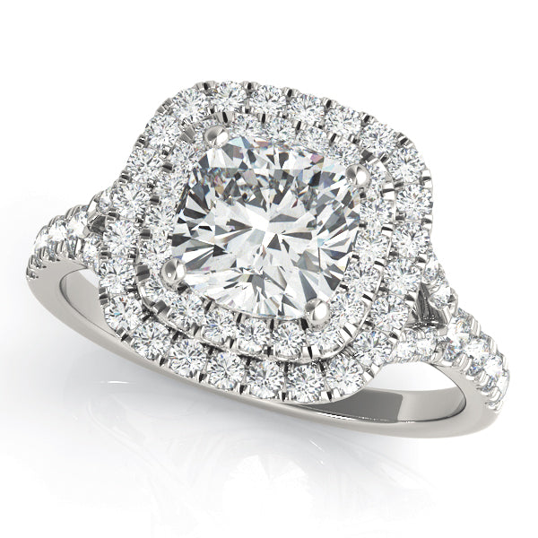 Round Cut Square Double Halo Engagement Ring - Michael E. Minden Diamond Jewelers