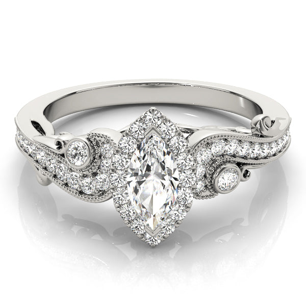 Marquise Halo Swirl Set Engagement Ring - Michael E. Minden Diamond Jewelers