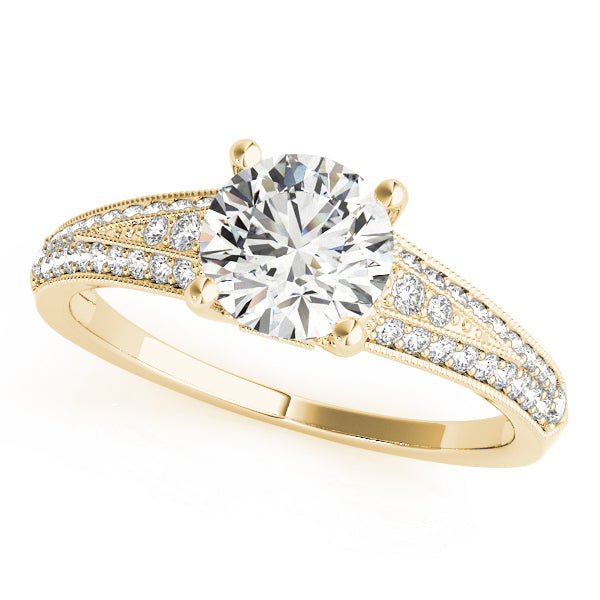 Round Wide Tapered Bead Detail Engagement Ring - Michael E. Minden Diamond Jewelers