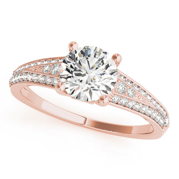 Round Wide Tapered Bead Detail Engagement Ring - Michael E. Minden Diamond Jewelers
