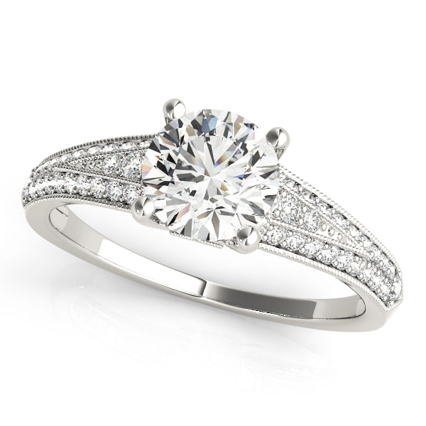 Round Wide Tapered Bead Detail Engagement Ring - Michael E. Minden Diamond Jewelers