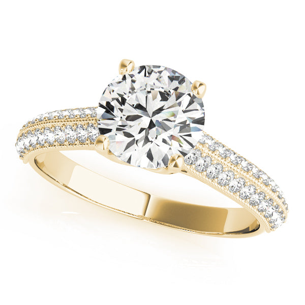 Round Two Row Beaded Detail Engagement Ring - Michael E. Minden Diamond Jewelers