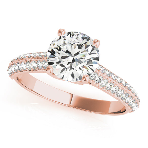 Round Two Row Beaded Detail Engagement Ring - Michael E. Minden Diamond Jewelers
