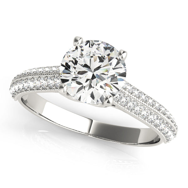 Round Two Row Beaded Detail Engagement Ring - Michael E. Minden Diamond Jewelers