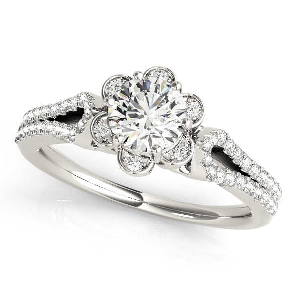Floral Inspired Halo Split Shank Engagement Ring - Michael E. Minden Diamond Jewelers
