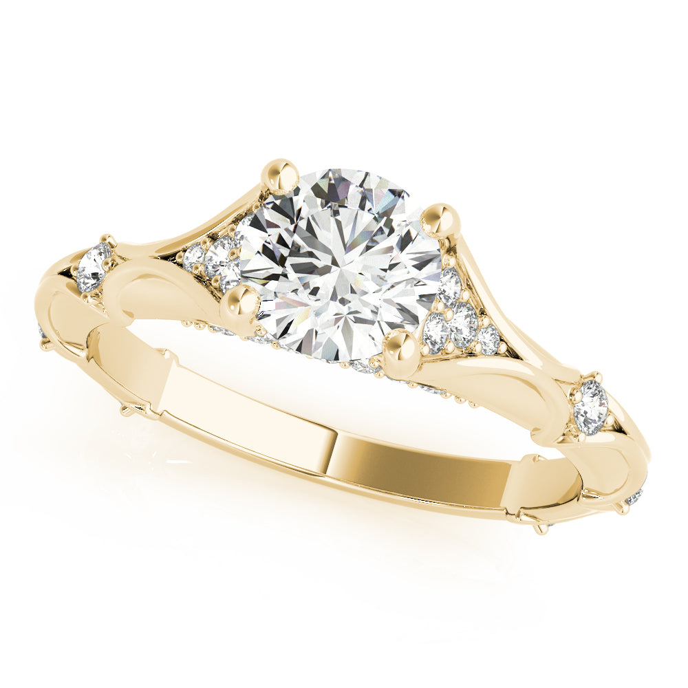 Round Unique Diamond Side Detailed Engagement Ring - Michael E. Minden Diamond Jewelers