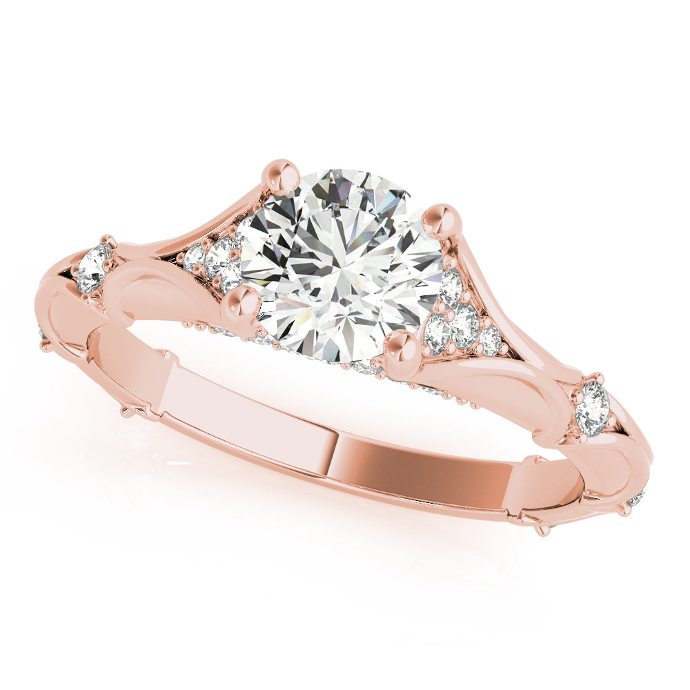 Round Unique Diamond Side Detailed Engagement Ring - Michael E. Minden Diamond Jewelers