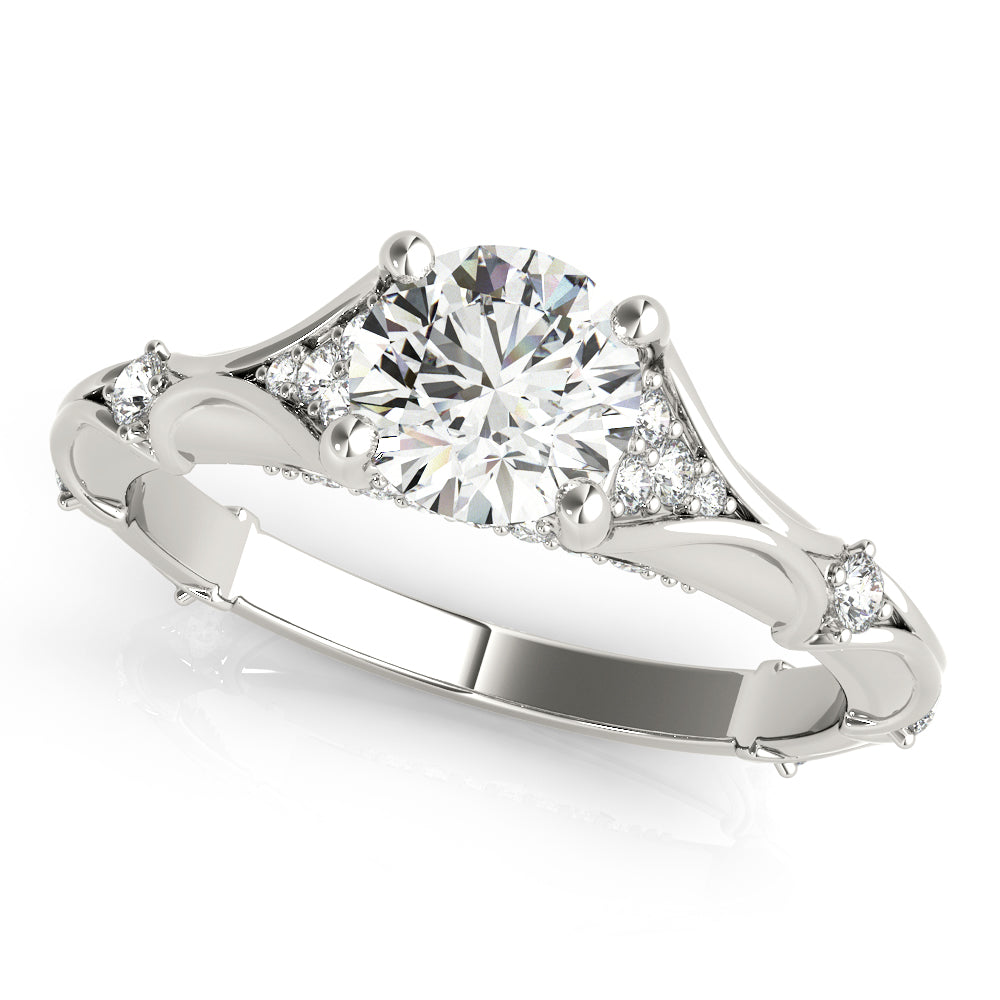 Round Unique Diamond Side Detailed Engagement Ring - Michael E. Minden Diamond Jewelers
