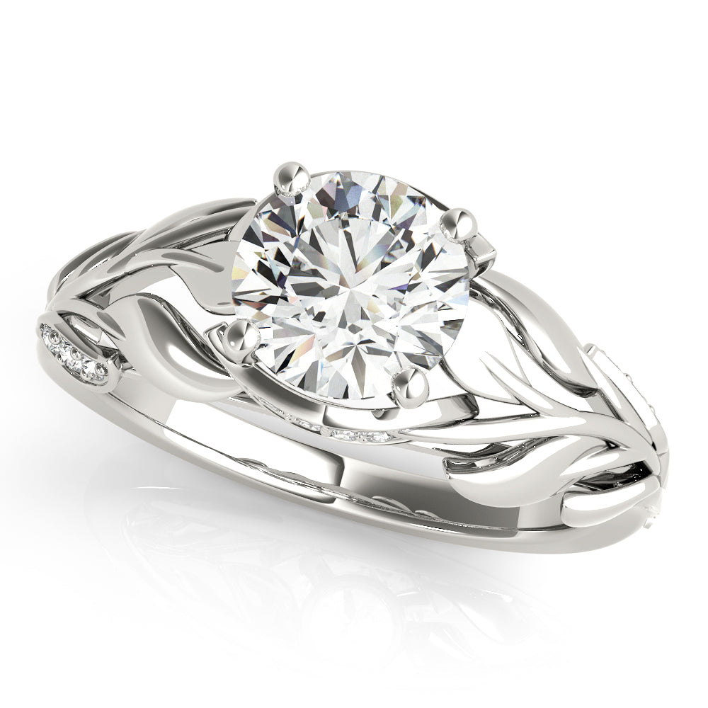 Round Wide Leaf-Inspired Engagement Ring - Michael E. Minden Diamond Jewelers