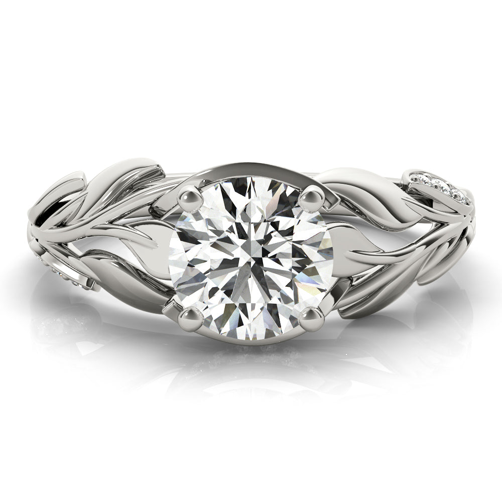Round Wide Leaf-Inspired Engagement Ring - Michael E. Minden Diamond Jewelers