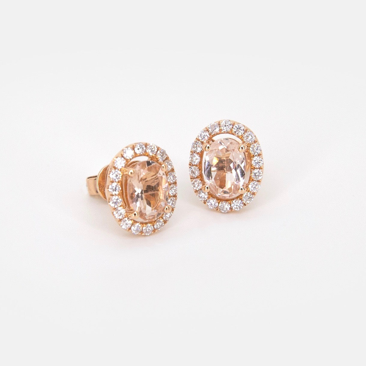 Oval Morganite Diamond Halo Earrings - Michael E. Minden Diamond Jewelers