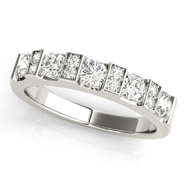 Rectangle and Round Retro Inspired Wedding Ring - Michael E. Minden Diamond Jewelers