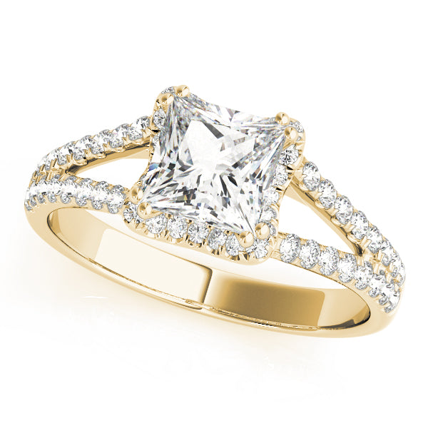 Princess Cut Halo Split Shank Engagement Ring - Michael E. Minden Diamond Jewelers