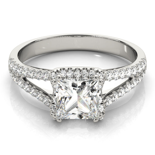 Princess Cut Halo Split Shank Engagement Ring - Michael E. Minden Diamond Jewelers