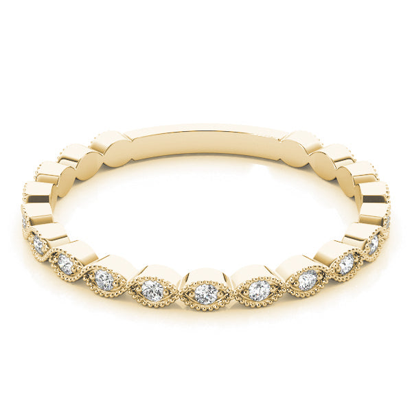 Milgrain Round Diamond Marquise Shape Wedding Ring - Michael E. Minden Diamond Jewelers