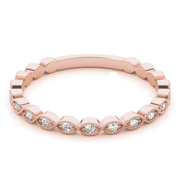 Milgrain Round Diamond Marquise Shape Wedding Ring - Michael E. Minden Diamond Jewelers