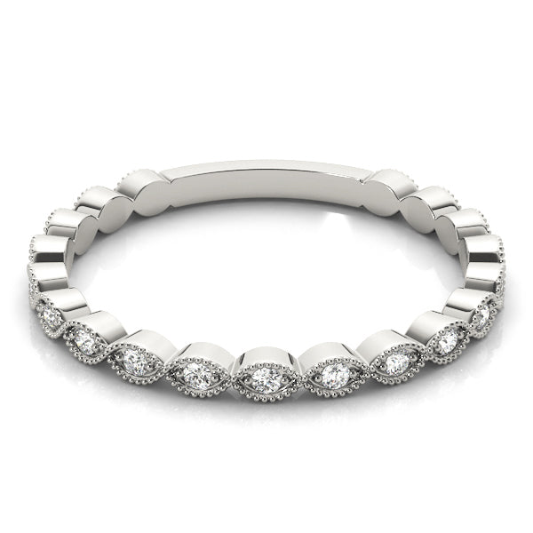 Milgrain Round Diamond Marquise Shape Wedding Ring - Michael E. Minden Diamond Jewelers