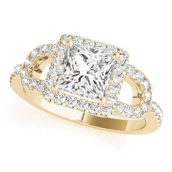 Princess Cut Halo Curved Split Shank Engagement Ring - Michael E. Minden Diamond Jewelers