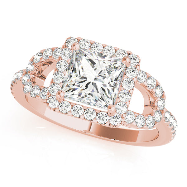 Princess Cut Halo Curved Split Shank Engagement Ring - Michael E. Minden Diamond Jewelers