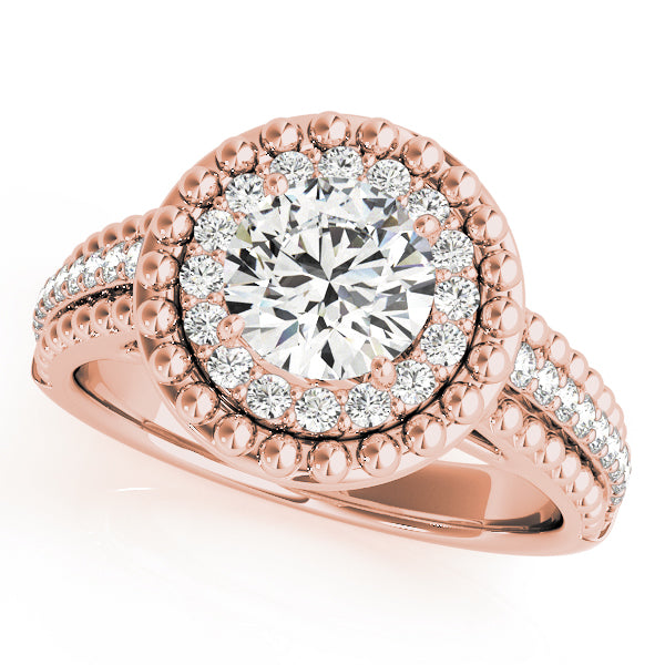 Round Double Halo Bead Detail Engagement Ring - Michael E. Minden Diamond Jewelers