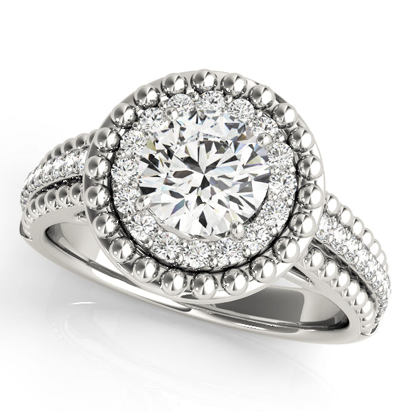 Round Double Halo Bead Detail Engagement Ring - Michael E. Minden Diamond Jewelers