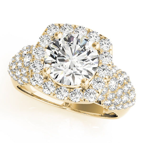 Round Cut Square Halo Multi-Stone Detail Engagement Ring - Michael E. Minden Diamond Jewelers