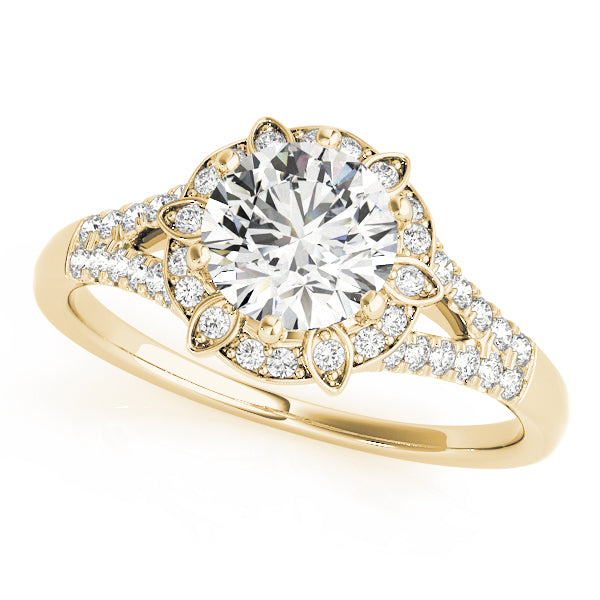 Round Cut Floral Inspired Halo Engagement Ring - Michael E. Minden Diamond Jewelers