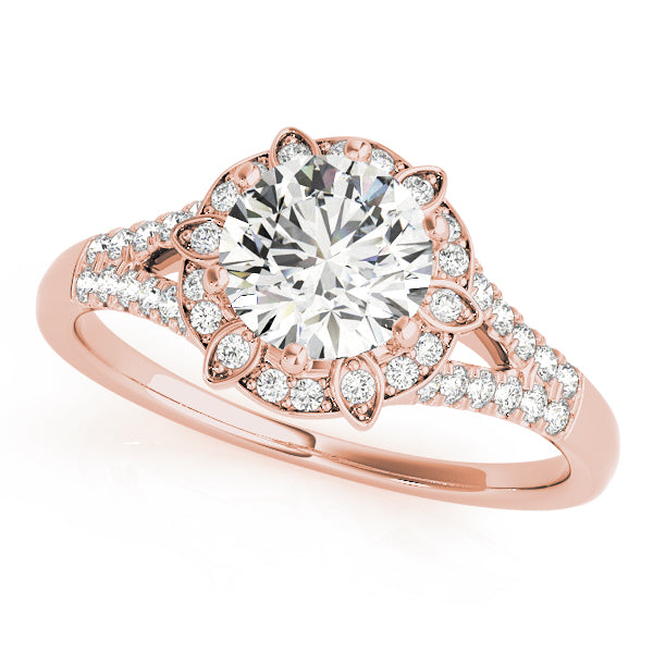 Round Cut Floral Inspired Halo Engagement Ring - Michael E. Minden Diamond Jewelers