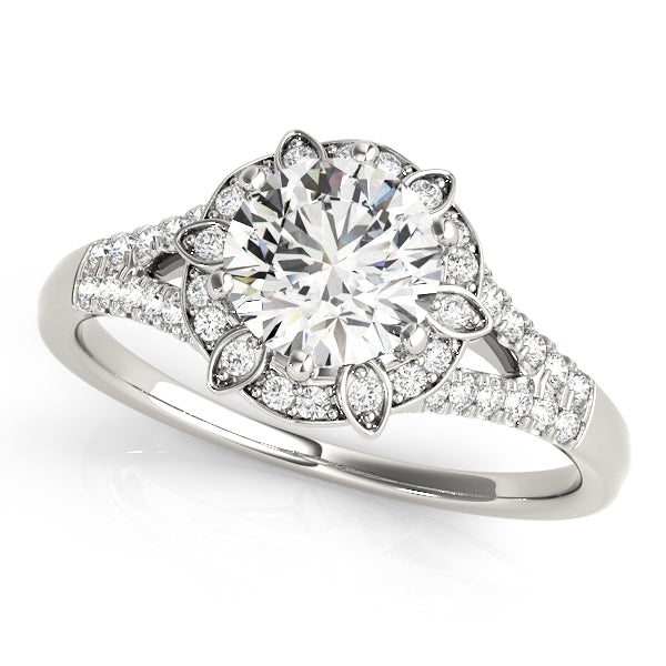 Round Cut Floral Inspired Halo Engagement Ring - Michael E. Minden Diamond Jewelers