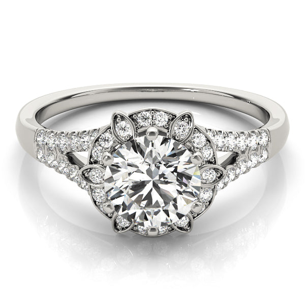 Round Cut Floral Inspired Halo Engagement Ring - Michael E. Minden Diamond Jewelers