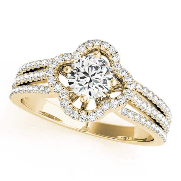 Round Cut Floral Inspired Halo Engagement Ring - Michael E. Minden Diamond Jewelers