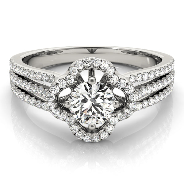 Round Cut Floral Inspired Halo Engagement Ring - Michael E. Minden Diamond Jewelers