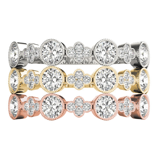 Bezel-Set Alternating Design Wedding Ring - Michael E. Minden Diamond Jewelers