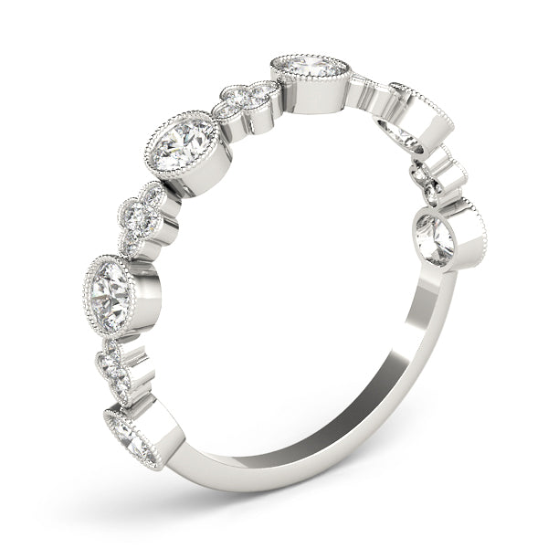 Bezel-Set Alternating Design Wedding Ring - Michael E. Minden Diamond Jewelers