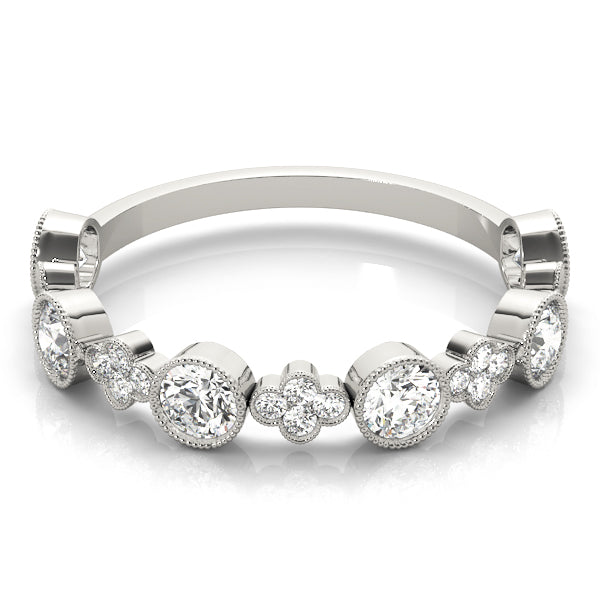 Bezel-Set Alternating Design Wedding Ring - Michael E. Minden Diamond Jewelers