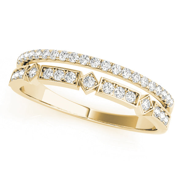Geometric Stack Split Shank Wedding Ring - Michael E. Minden Diamond Jewelers