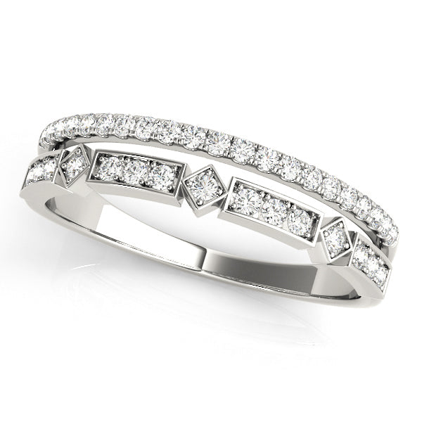 Geometric Stack Split Shank Wedding Ring - Michael E. Minden Diamond Jewelers