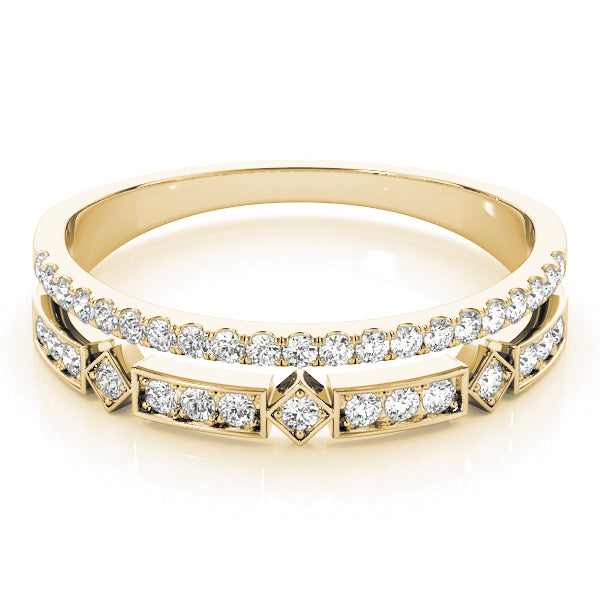 Geometric Stack Split Shank Wedding Ring - Michael E. Minden Diamond Jewelers
