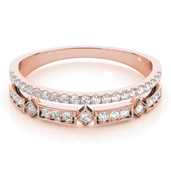 Geometric Stack Split Shank Wedding Ring - Michael E. Minden Diamond Jewelers