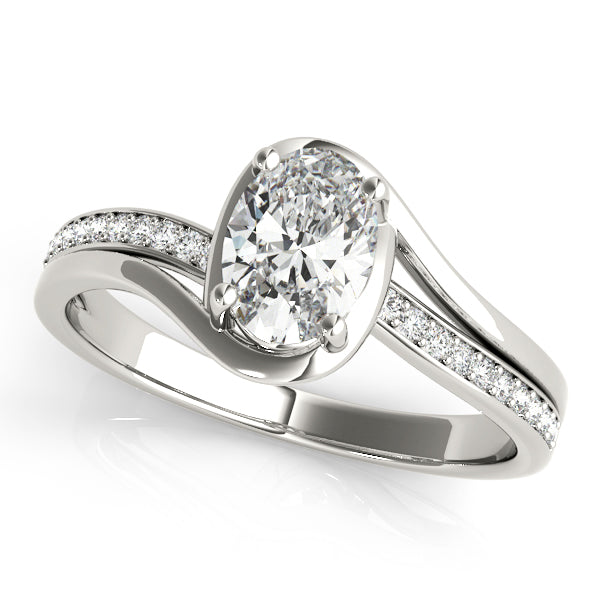Oval Wrapped Halo with Diamond Side Accent Engagement Ring - Michael E. Minden Diamond Jewelers