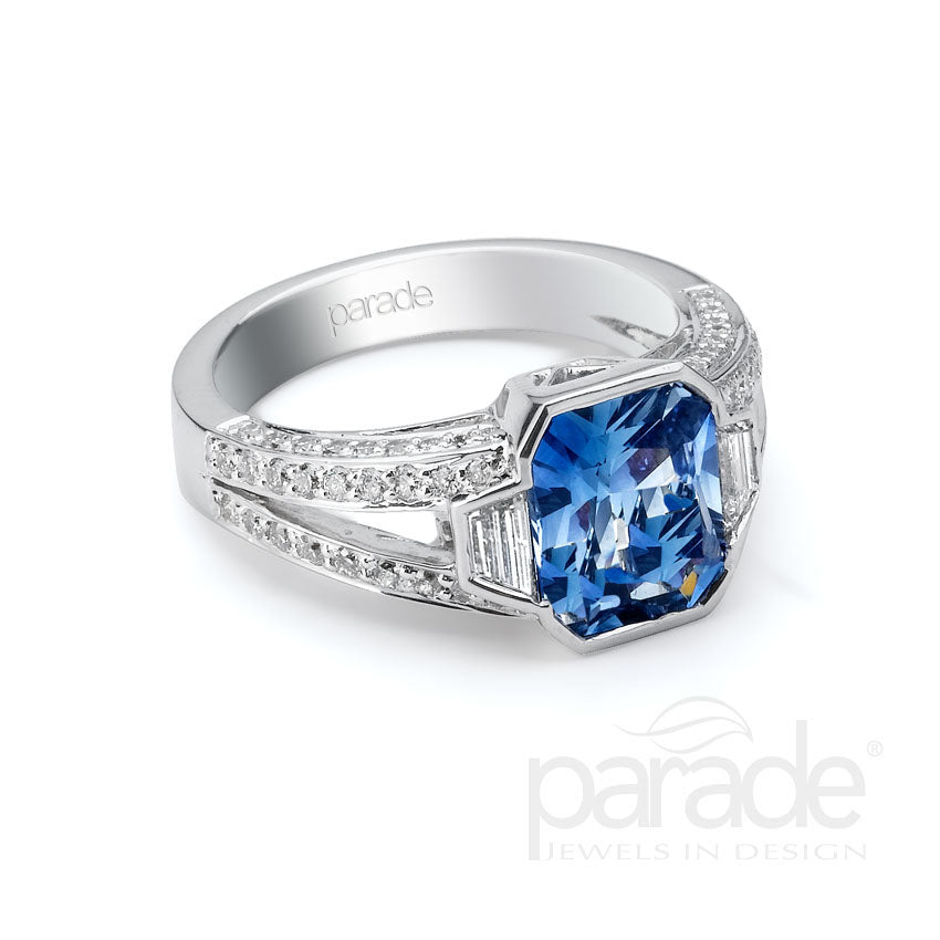 Colored Stone Split Shank Engagement Ring - Michael E. Minden Diamond Jewelers
